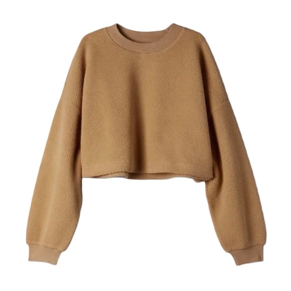 Aritzia Sunday Best Lupa Sweater Camel Small Teddy Fleece Cropped College Style - Picture 2 of 11